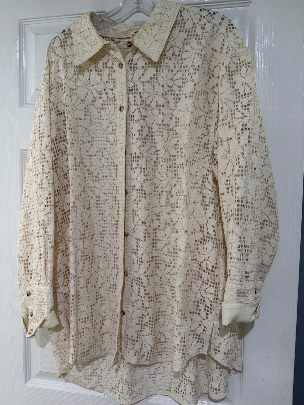 Free people Cream Lace Button-Up Shirt XL